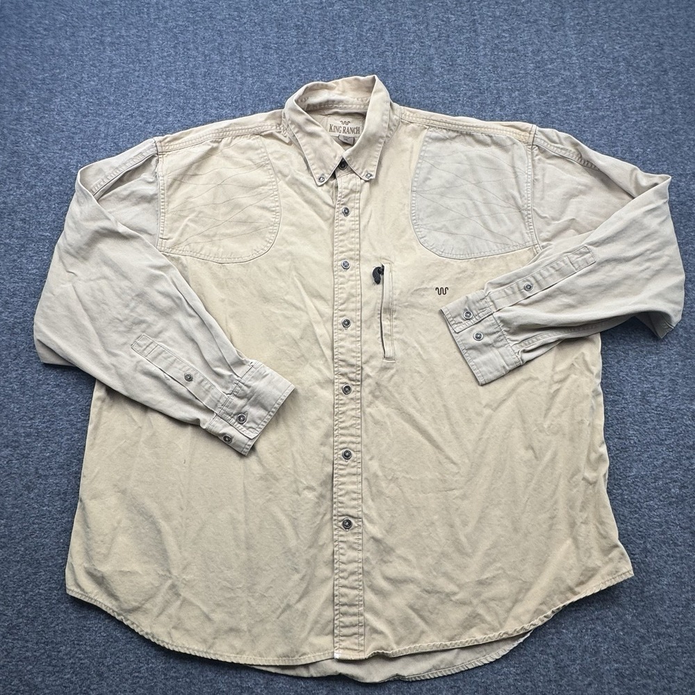 King Ranch Shooting Shirt Mens Sz 2XL Button Down Long Sleeve Beige Hunting